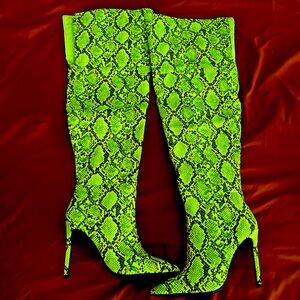 Neon Green/Yellow Knee High Boots